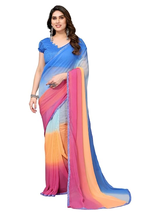 Yashika Women's Trendy Faux Georgette Multi Color Saree with Blouse Material