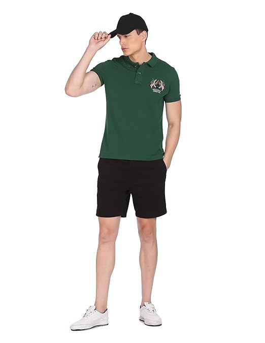 Men's Cotton Regular Fit Solid Logo Polo T-Shirt