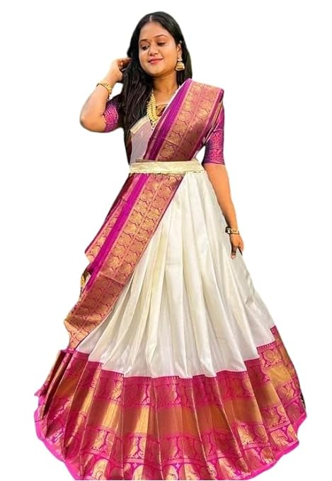 Women's Indian Traditional Unstitched Kanjivaram Kanchipuram Silk Pure Zari Weaving Lehenga Choli Along With Dupatta Attach With Unstitch Blouse Piece