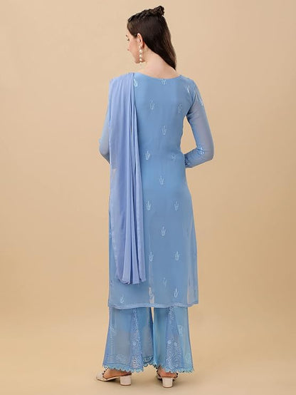 Women Georgette Maxi Kurta & Sharara with Dupatta