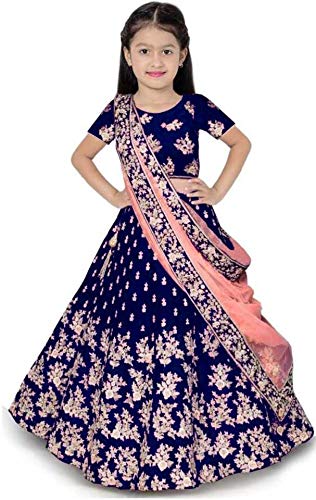 Girl's Taffeta Satin Semi-stitched Lehenga Choli