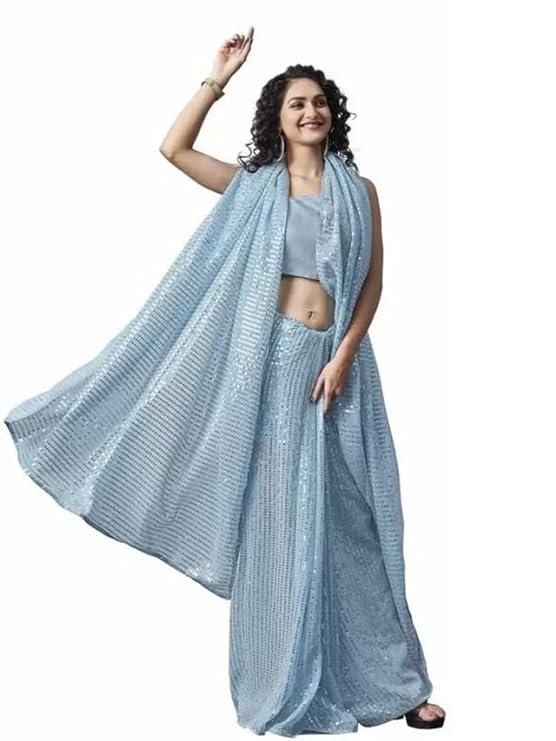 Women's Sequence Georgette Saree with Unstitched Blouse Piece