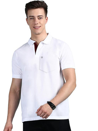 Lux Cozi Men's Regular Fit Polo Neck Half Sleeve Solid Casual T-Shirt