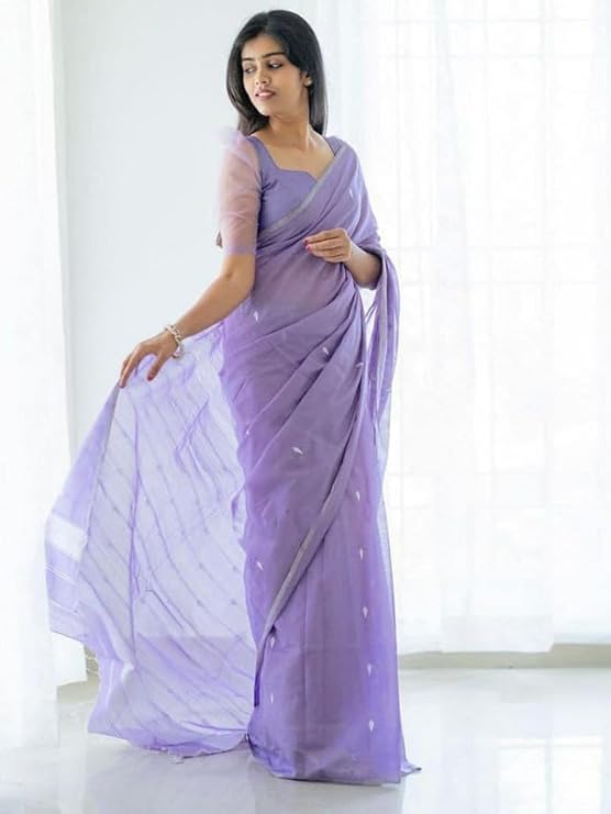 Women'S Poly Cotton Saree With Unstitched Blouse Piece