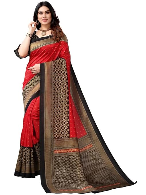 Women's Printed Poly Silk Saree with Unstitched Blouse Piece