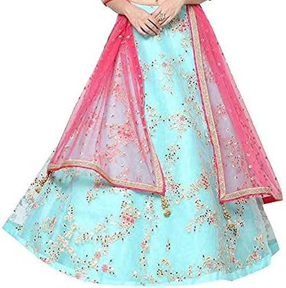 Girls Net With Satin Flower Embroidered Lehenga Choli