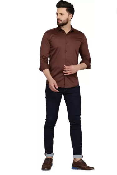 Men Regular Fit Solid Spread Collar Formal Shirt