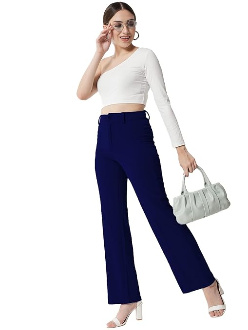 Women Polyester Blend Solid Trousers