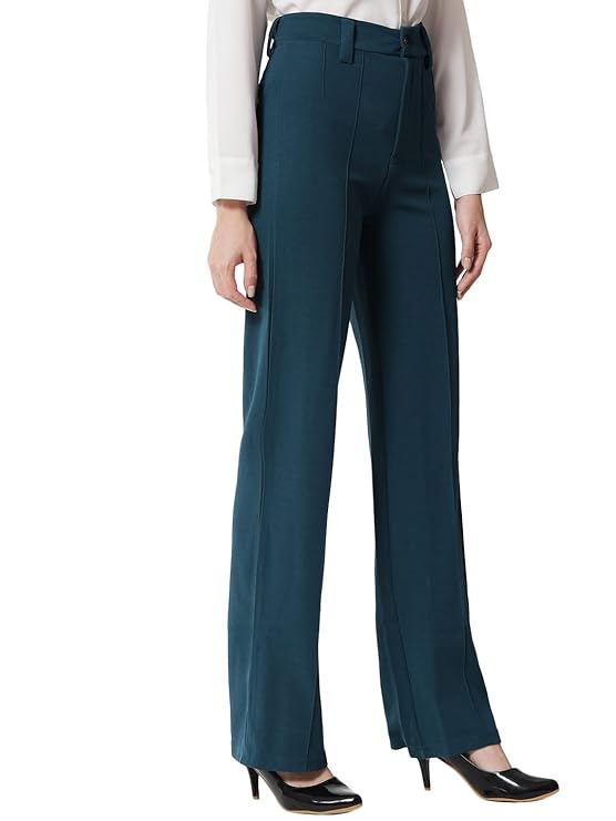 Women Polyester Blend Solid Trousers