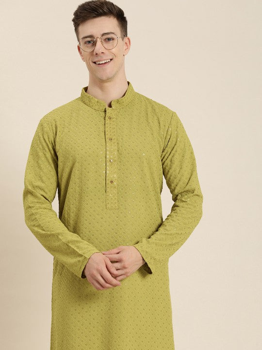 Men Ethnic Motifs Embroidered Chikankari Kurta