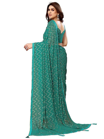 Women's Foil Printed Georgette Saree with Unstitched Blouse Piece