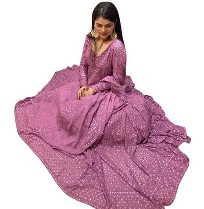 Omkar Textile's Designer Light Purple Gown with Dupatta Set