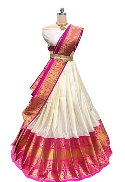 Women's Indian Traditional Unstitched Kanjivaram Kanchipuram Silk Pure Zari Weaving Lehenga Choli Along With Dupatta Attach With Unstitch Blouse Piece