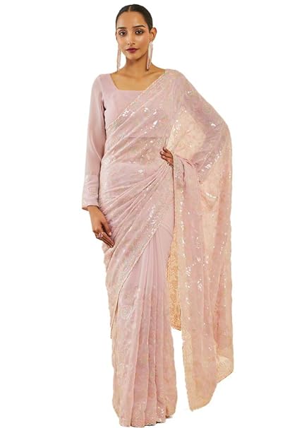 Women's Georgette Saree With Floral Embroidery And Sequance