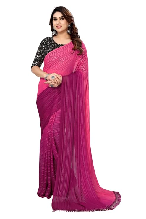 Yashika Womens Women's Georegtte With Jari Printed Pink Color Saree With Blouse Piece