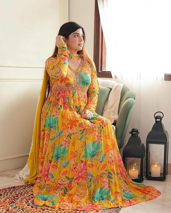 Women's Glamourous Yellow Aliya Cut PAIRED with Pant and Dupatta