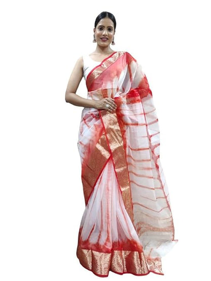 Women'S Organza Jacquard Border Saree With Unstitched Blouse Piece