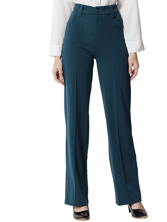 Women Polyester Blend Solid Trousers