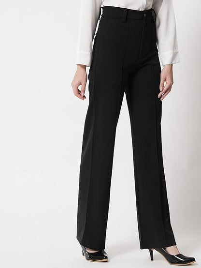 Women Polyester Blend Solid Trousers