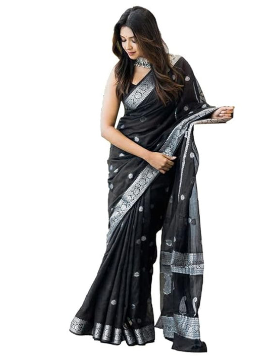 Women's Jacquard Cotton Silk Saree with Unstitched Blouse