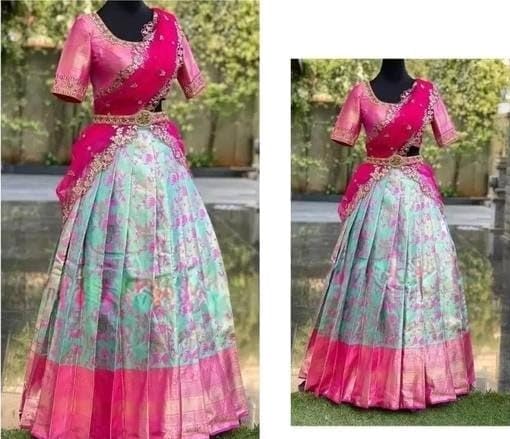 Women's Indian Traditional Unstitched Kanjivaram Kanchipuram Silk Pure Zari Weaving Lehenga Choli Along With Dupatta Attach With Unstitch Blouse Piece