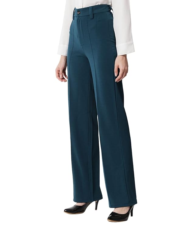 Women Polyester Blend Solid Trousers