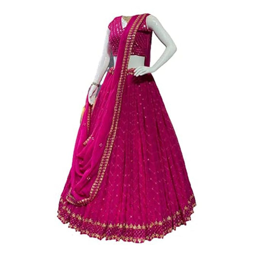 Georgette Semi Stitched Pink Lehenga Choli