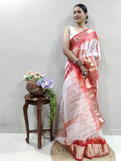 Women'S Organza Jacquard Border Saree With Unstitched Blouse Piece