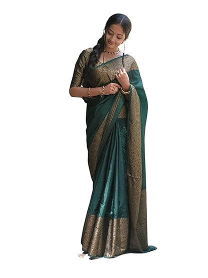 Women's Kanjivaram Pure Lichi Silk Soft Banarasi Sarees With Blouse Piece