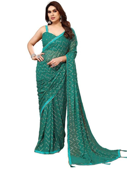 Women's Foil Printed Georgette Saree with Unstitched Blouse Piece