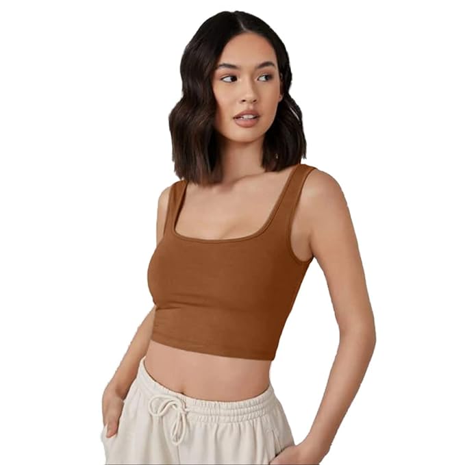 GLARE & BLAIR Solid Sleeveless Western Stylish Ribbed Cami Crop Top for Women