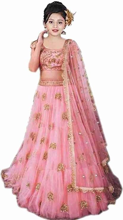 Femisha Creation Girls Net Flower Designer Traditional Semi Stitched Lehenga Choli With Dupatta Set