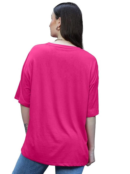 Women Cottonblend Half Sleeve Oversized Regular Fit T-Shirts