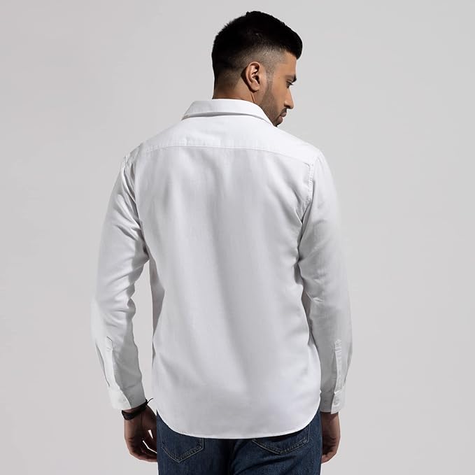 KINGDOM OF WHITE Zip Log Full Sleeve Casual Shirt for Men with Zipper Collar