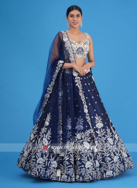 Designer Silk Navy Blue Lehenga Choli