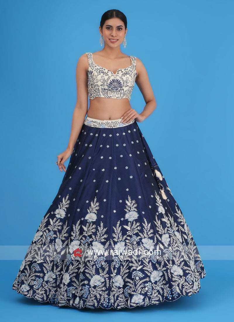 Designer Silk Navy Blue Lehenga Choli