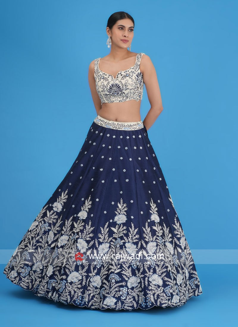 Designer Silk Navy Blue Lehenga Choli