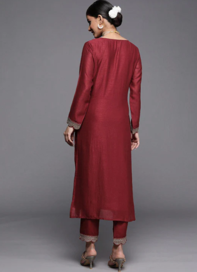 Maroon Yoke Design Silk Kurta