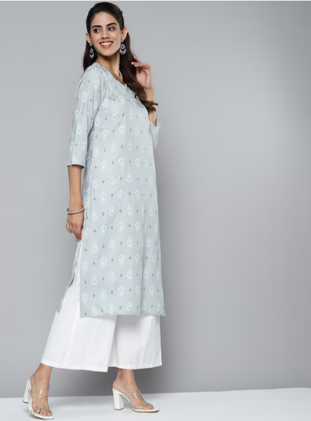 HERE&NOW Women Blue & White Ethnic Motifs Printed Kurta