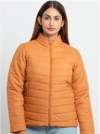 Women Orange Puffer Jacket