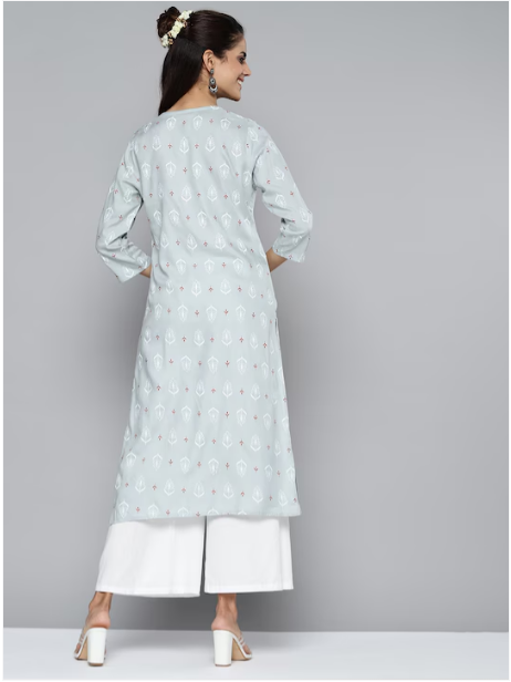 HERE&NOW Women Blue & White Ethnic Motifs Printed Kurta