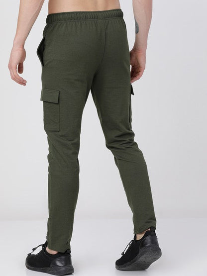 Men Olive Green Solid Slim-Fit Track Pants