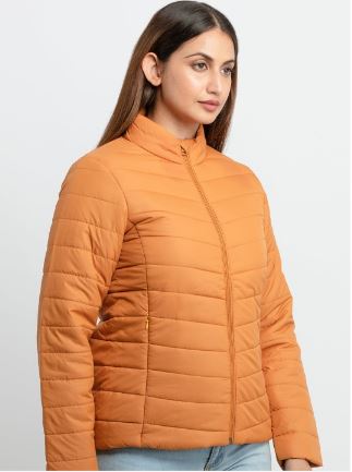 Women Orange Puffer Jacket