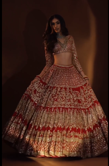 Red Multi-Tiered Lehenga Set