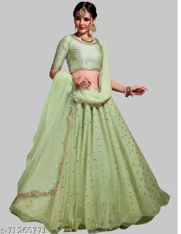 Green Soft Net Semi Stitched Lehenga with Unstitched Blouse