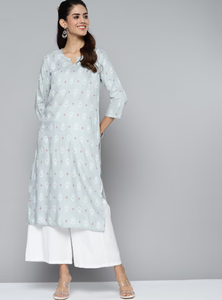 HERE&NOW Women Blue & White Ethnic Motifs Printed Kurta