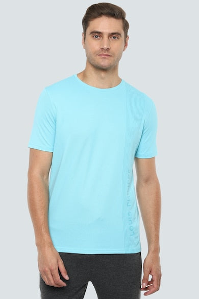 THE BLAZZE  Men Printed Round Neck Polyester Blue T-Shirt