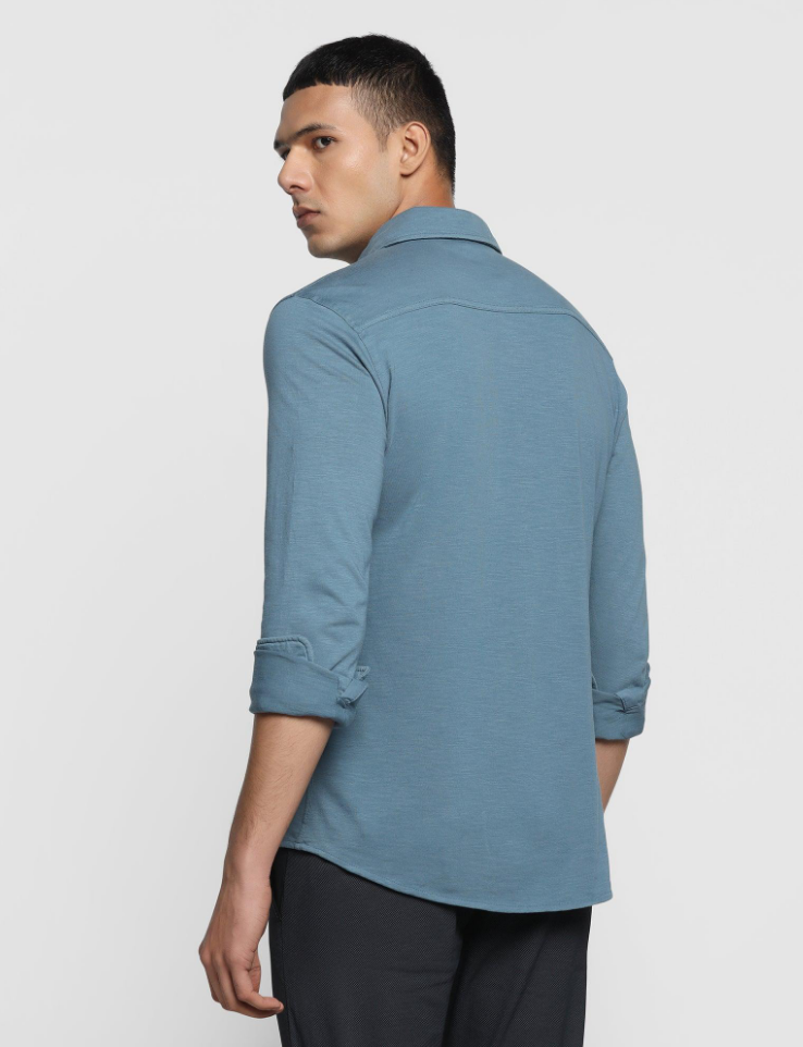 Casual Nautical Blue Solid Shirt - Over