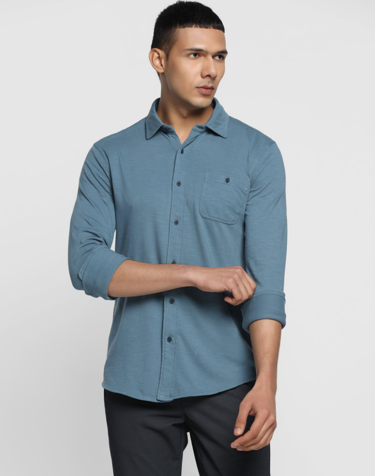 Casual Nautical Blue Solid Shirt - Over