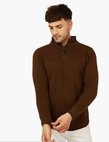 Men High Neck Zipper Full Sleeve Woolen Winter Sweater